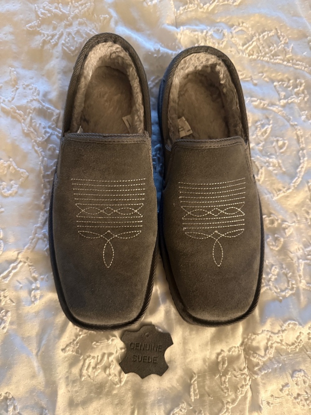 George Gray Suede Slip-On Fleece-Lined Loafers
